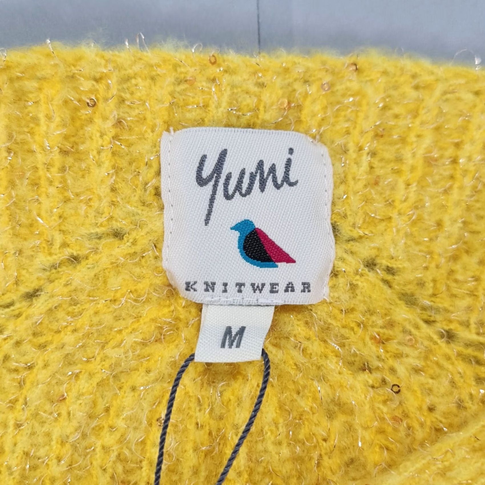 Vintage Yumi Jumper Yellow Medium Knit Pullover Sweater Wool-Free Waffle-Knit Long Sleeve Boat Neck Womens Regular Knit Pullover Casual 90s (if applicable) Size M / US 6-8 / IT 42-44 - 3 Thumbnail