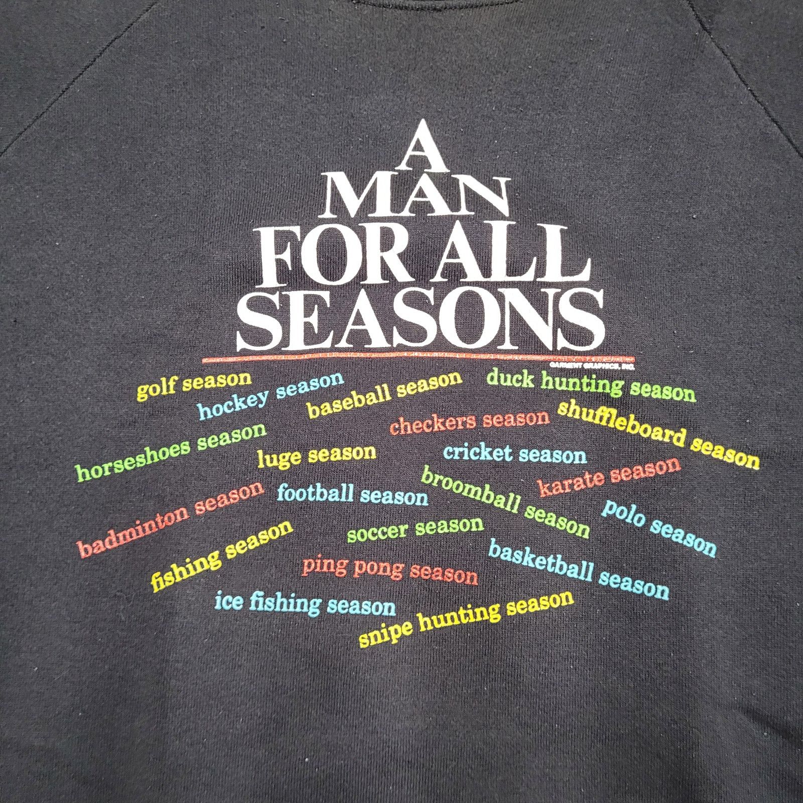 Fruit Of The Loom VTG 90s "A Man For All Seasons" Funny Sweatshirt XL Dad Joke Size US XL / EU 56 / 4 - 2 Thumbnail