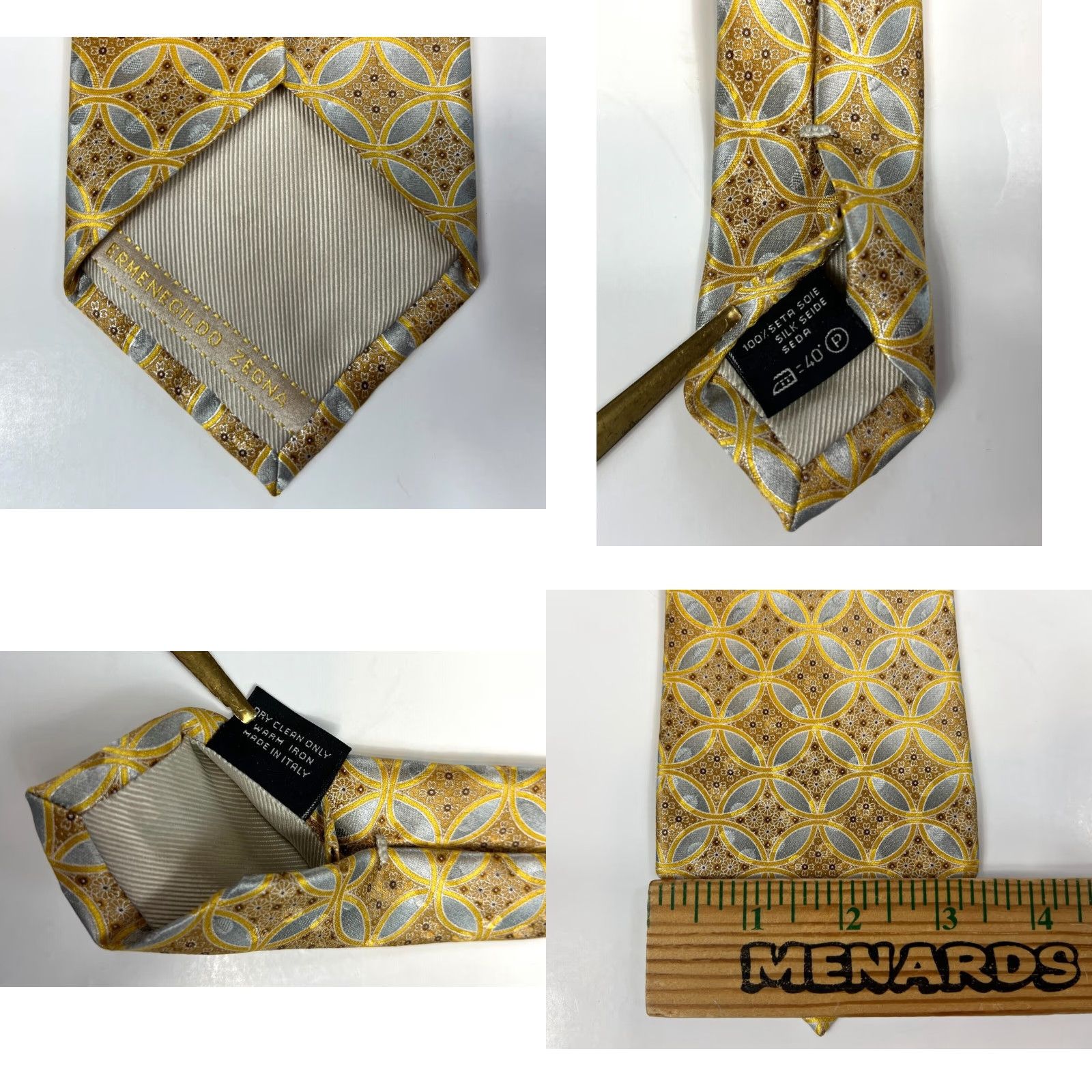 Ermenegildo Zegna Ermenegildo Zegna Men’s Luxury Silk Tie Foulard Made in Italy Gold 60.25" Long 3.5" Classic Width Size ONE SIZE - 8 Thumbnail
