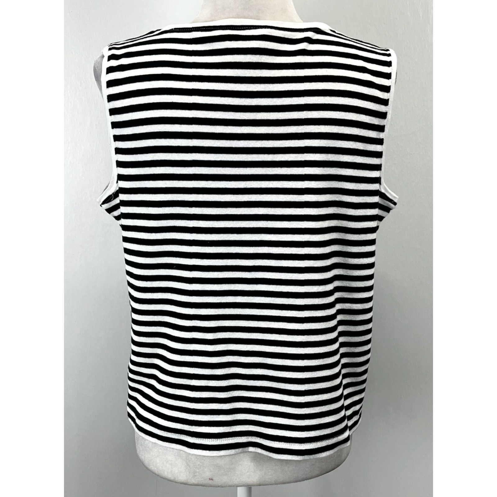 Vintage CHICOS Tank Top - Striped Knit Sleeveless Shirt - Size 3 Regular - Black & White Cotton - Women’s GUC Sleeveless Shirt Size XS / US 0-2 / IT 36-38 - 3 Thumbnail