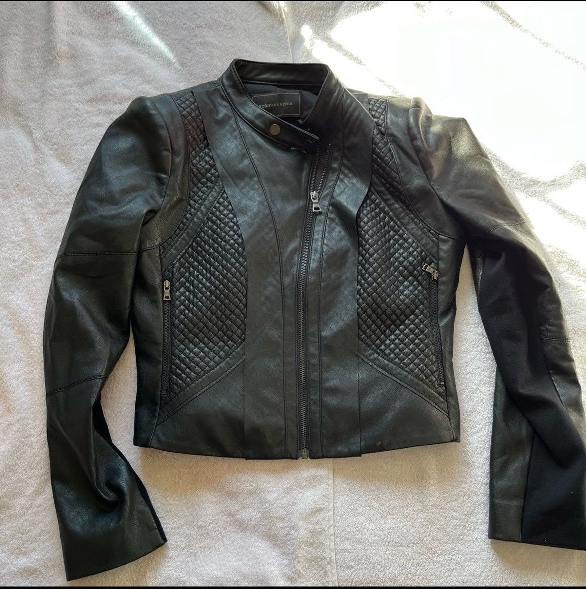 Bcbgmaxazria BCBGMaxAzria Misa Blocked Moto Jacket Size M / US 6-8 / IT 42-44 - 2 Thumbnail