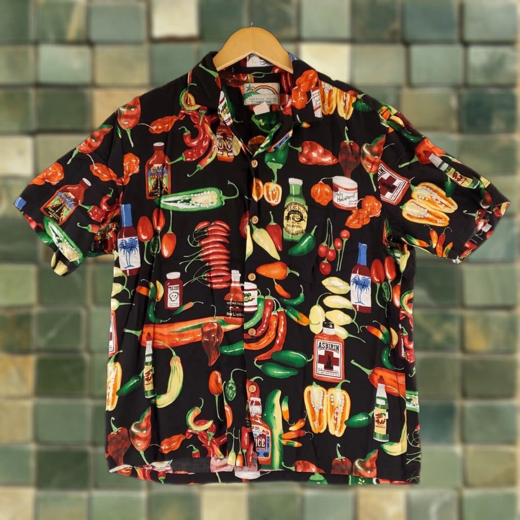 Paradise Found Paradise Found Tony Soprano Hot Sauce Peppers Button Up Shirt Rayon Mens M Multicolor Short Sleeve Shirt Mens M Size US M / EU 48-50 / 2 - 1 Thumbnail
