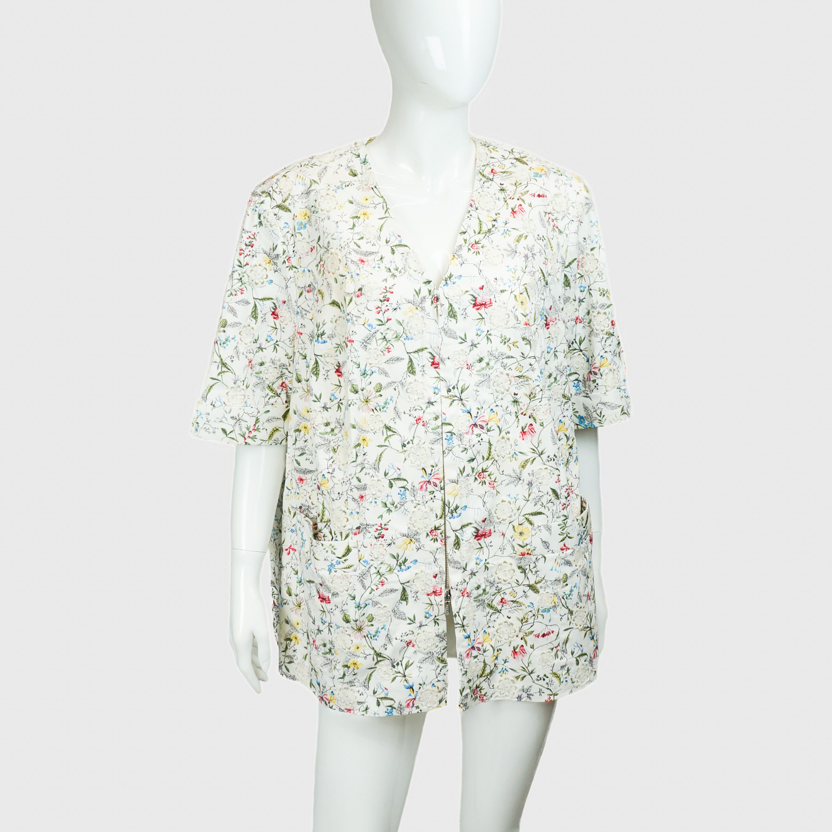 image of Vintage Floral White Blazer Jacket 00S Riri, Women's (Size XL)