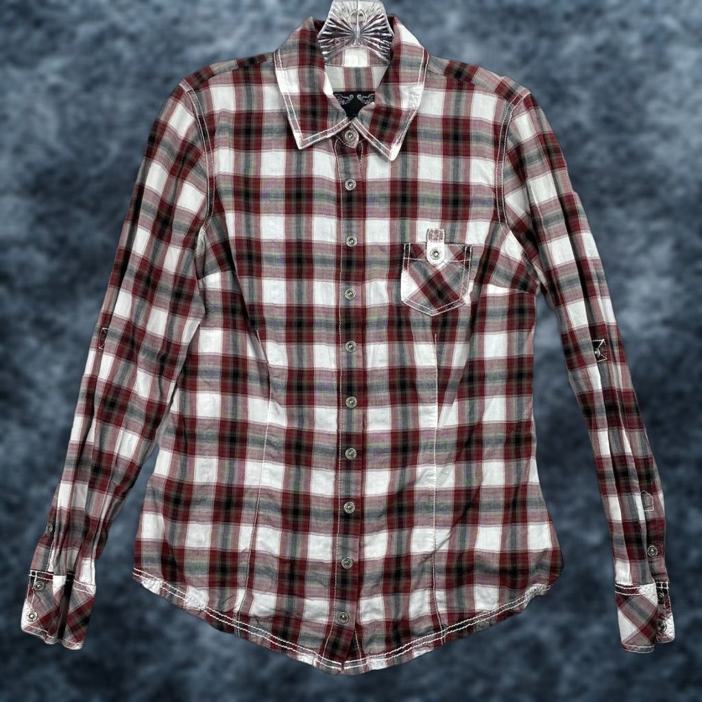 Guess VINTAGE Guess Jeans Shirt Women L Red Plaid Western Embroidered Cowboy Snap Button-Up 9? Size L / US 10 / IT 46 - 1 Thumbnail
