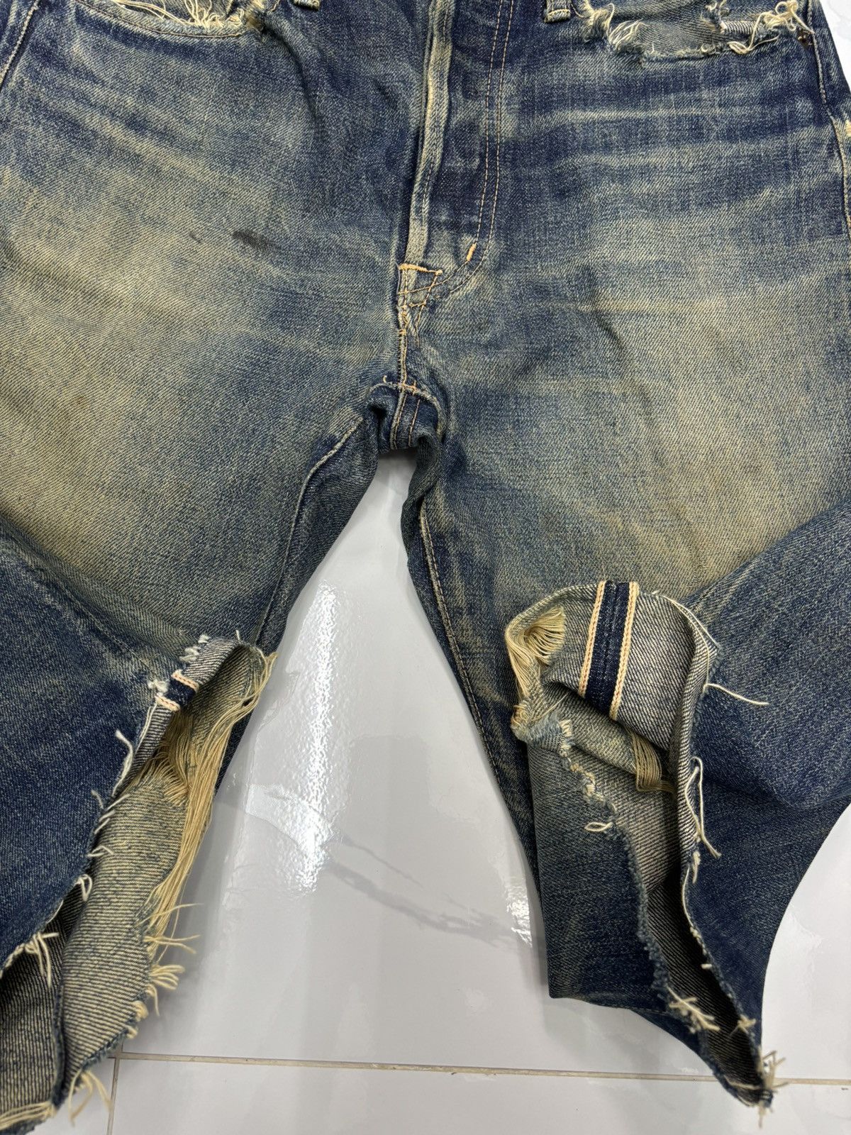 SPELLBOUND Mud Wash Selvedge Thrashed Distressed Denim Short