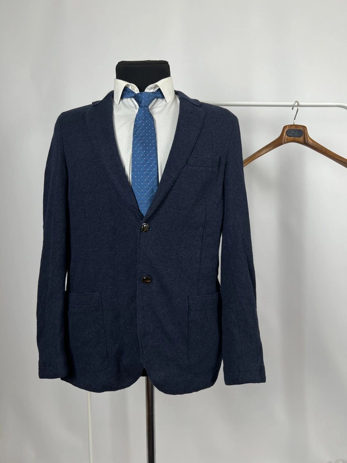 Massimo Dutti Massimo Dutti Navy Blue Unlined Soft Cotton Blazer Jacket Size 40R - 1 Thumbnail