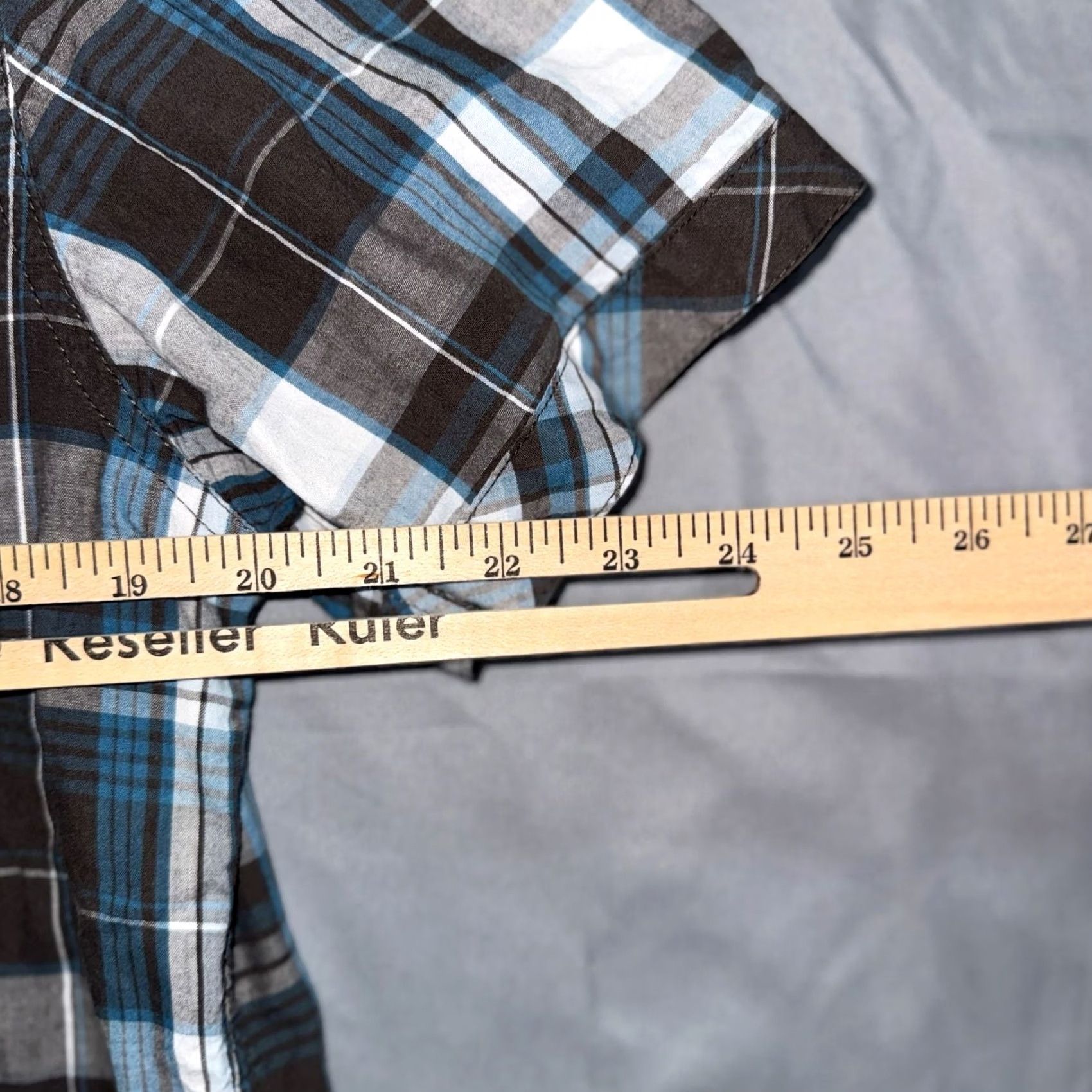 JNCO JNCO Crown Brand Shirt Boys XL Blue Gray Plaid Button Up Slim Fit Short Sleeve Size US XL / EU 56 / 4 - 7 Thumbnail