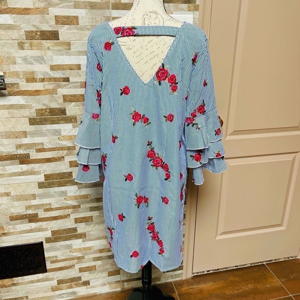 Other MAXSPORT LA Floral embroidered pinstripe dress ruffles M Size M / US 6-8 / IT 42-44 - 8 Thumbnail
