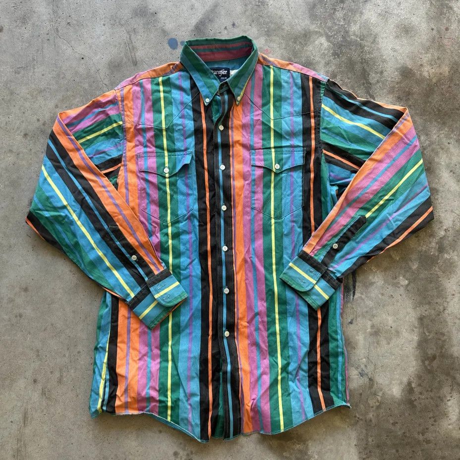 Wrangler Vintage Wrangler Brushpopper Western Striped Button Shirt Size US L / EU 52-54 / 3 - 1 Thumbnail