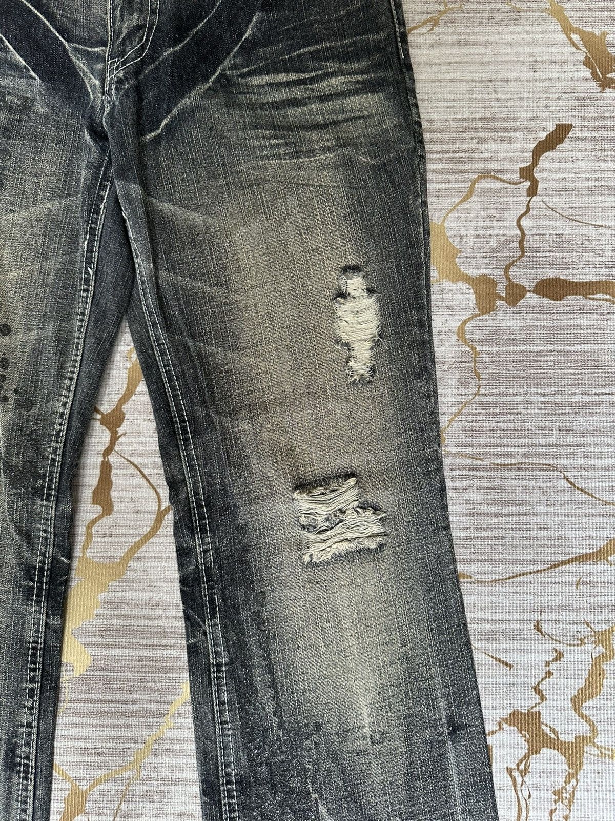 Tornado Mart FLARE Black Barcara Distressed Claw Marks Design Denim Size US 32 / EU 48 - 9 Thumbnail