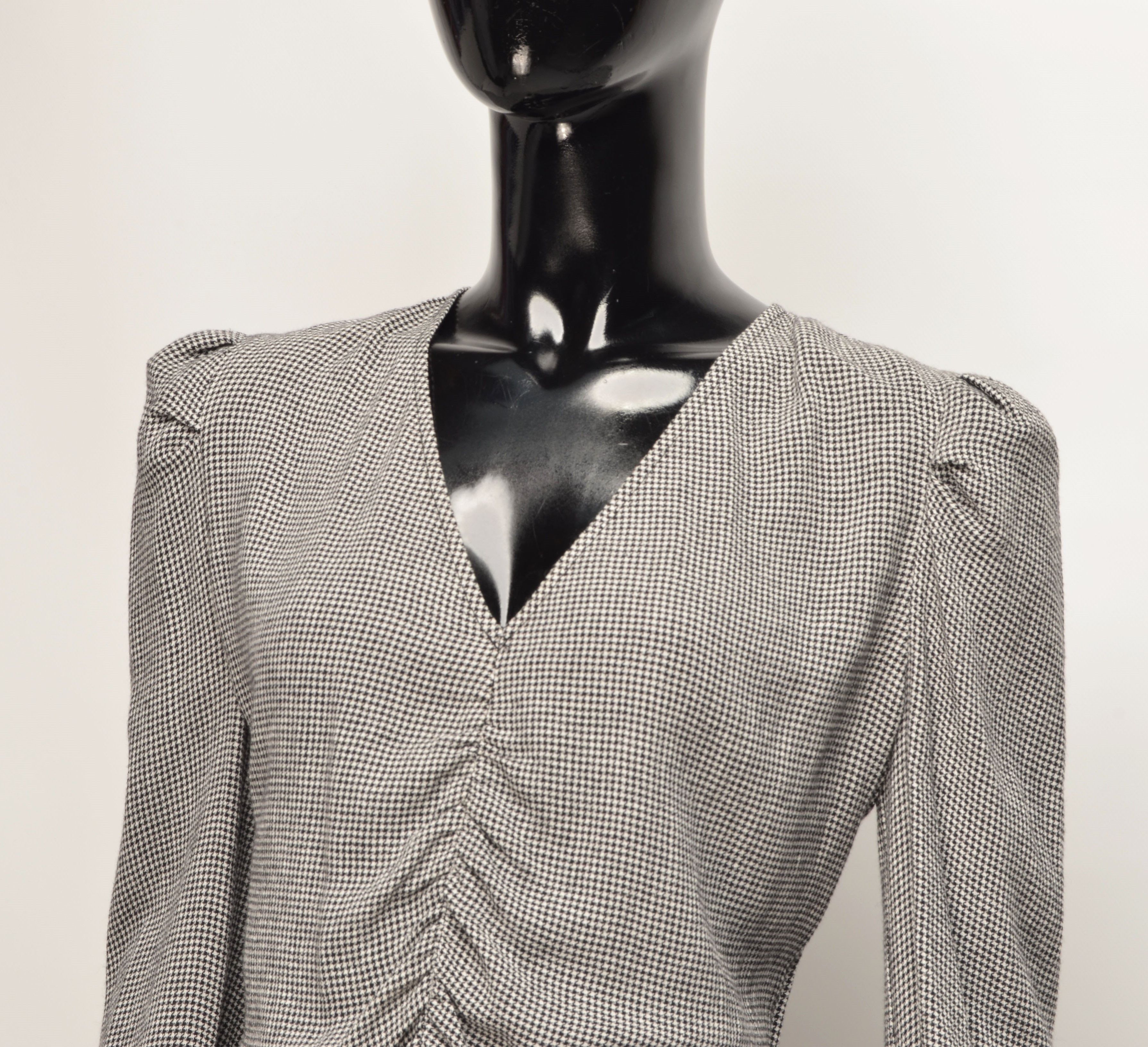 Other 8PM Italian Houndstooth Long Sleeve V-Neck Blouse Size S / US 4 / IT 40 - 2 Thumbnail
