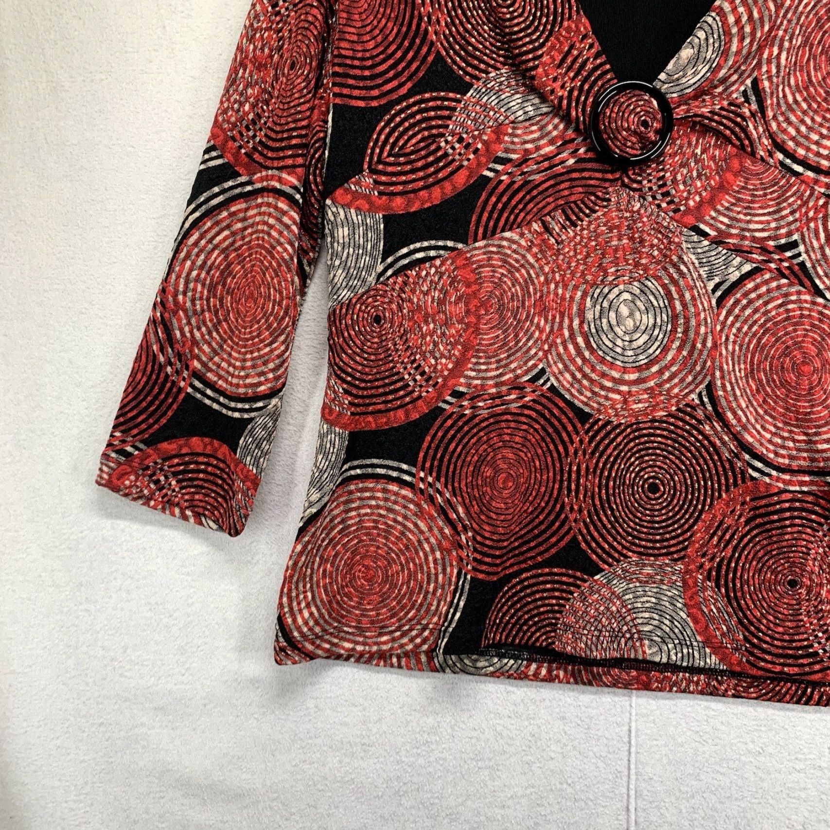 JM Collection JM Collection Womens Blouse Shirt Top Circle Ring Front V-Neck Long Sleeve Petite Medium Red Geometric Pattern Pullover Casual Party/Cocktail Womens Size M / US 6-8 / IT 42-44 - 5 Thumbnail