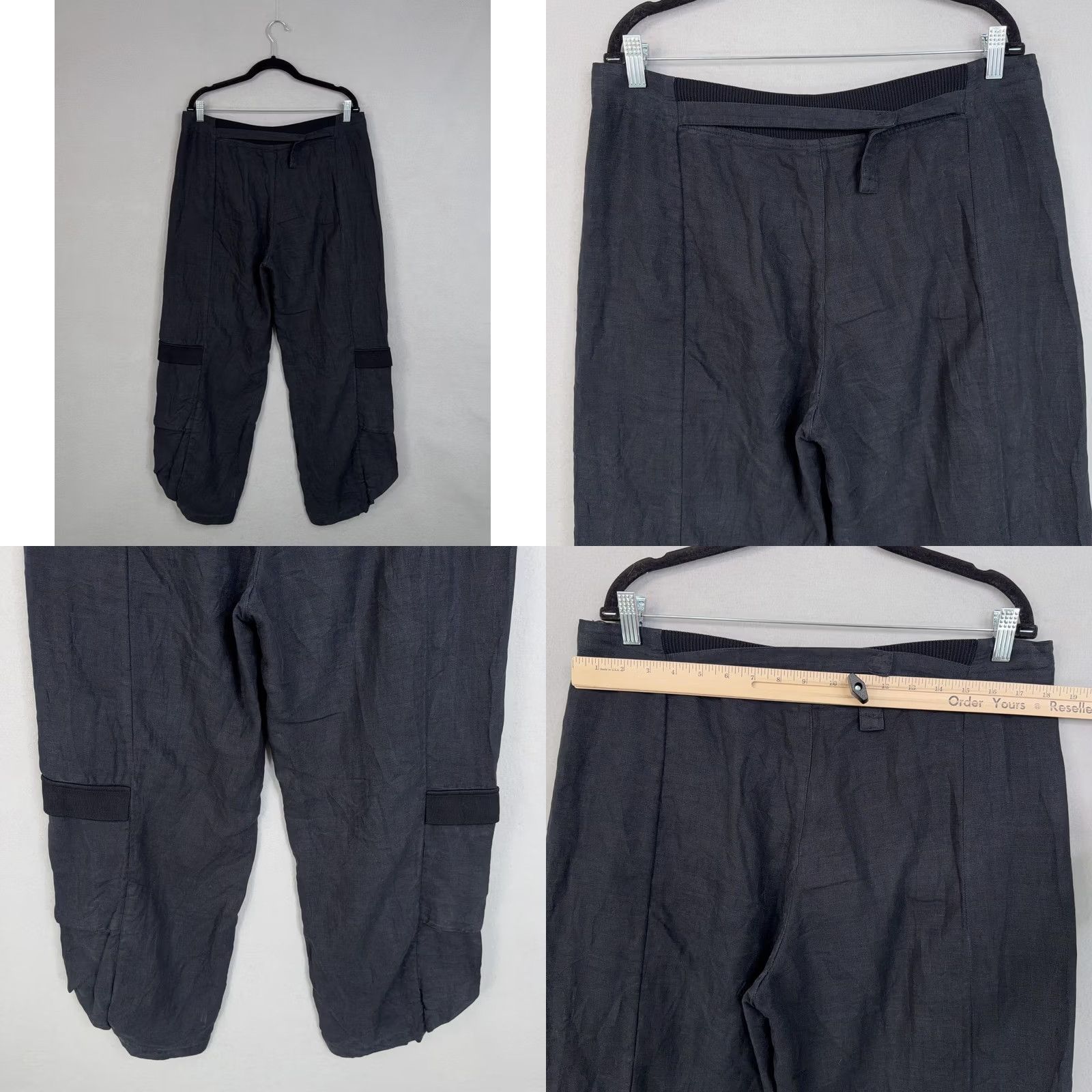 Vintage Annette Görtz Pants Womens 42 Black Linen Cargo Wide Leg Avant Garde Trousers Size 28" / US 6 / IT 42 - 8 Thumbnail