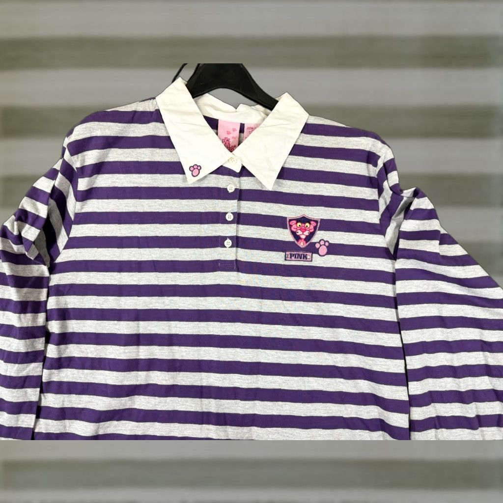 Vintage VINTAGE Pink Panther Polo Shirt Womens 22/24 Striped Logo Purple Gray Long Sleeve Polo 2002 Womens Size 3XL / US 20-22 - 1 Thumbnail