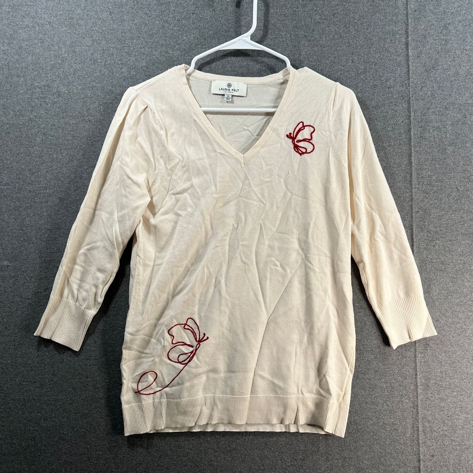 Other Laurie Felt 3/4 Sleeve Susater w/ Butterfly Embroider Size XS / US 0-2 / IT 36-38 - 1 Thumbnail