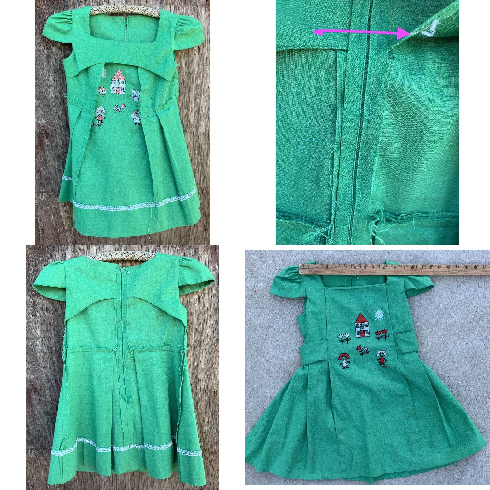 Vintage VINTAGE Dorissa Embroidered Green Dress Short Sleeve Girls 1970s See Pics Measurements Size ONE SIZE - 9 Thumbnail