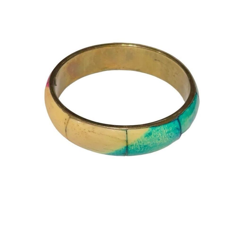 Other Vintage 70s Style Vibe Chunky Brass Bangle Rainbow Bracelet Size ONE SIZE - 3 Thumbnail