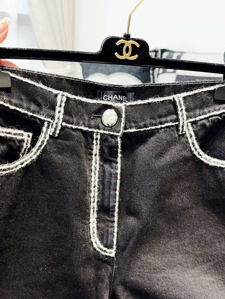 Chanel Chanel Black and white-edged cartoon wide-leg trousers Size 25" / US 0 / IT 36 - 5 Thumbnail