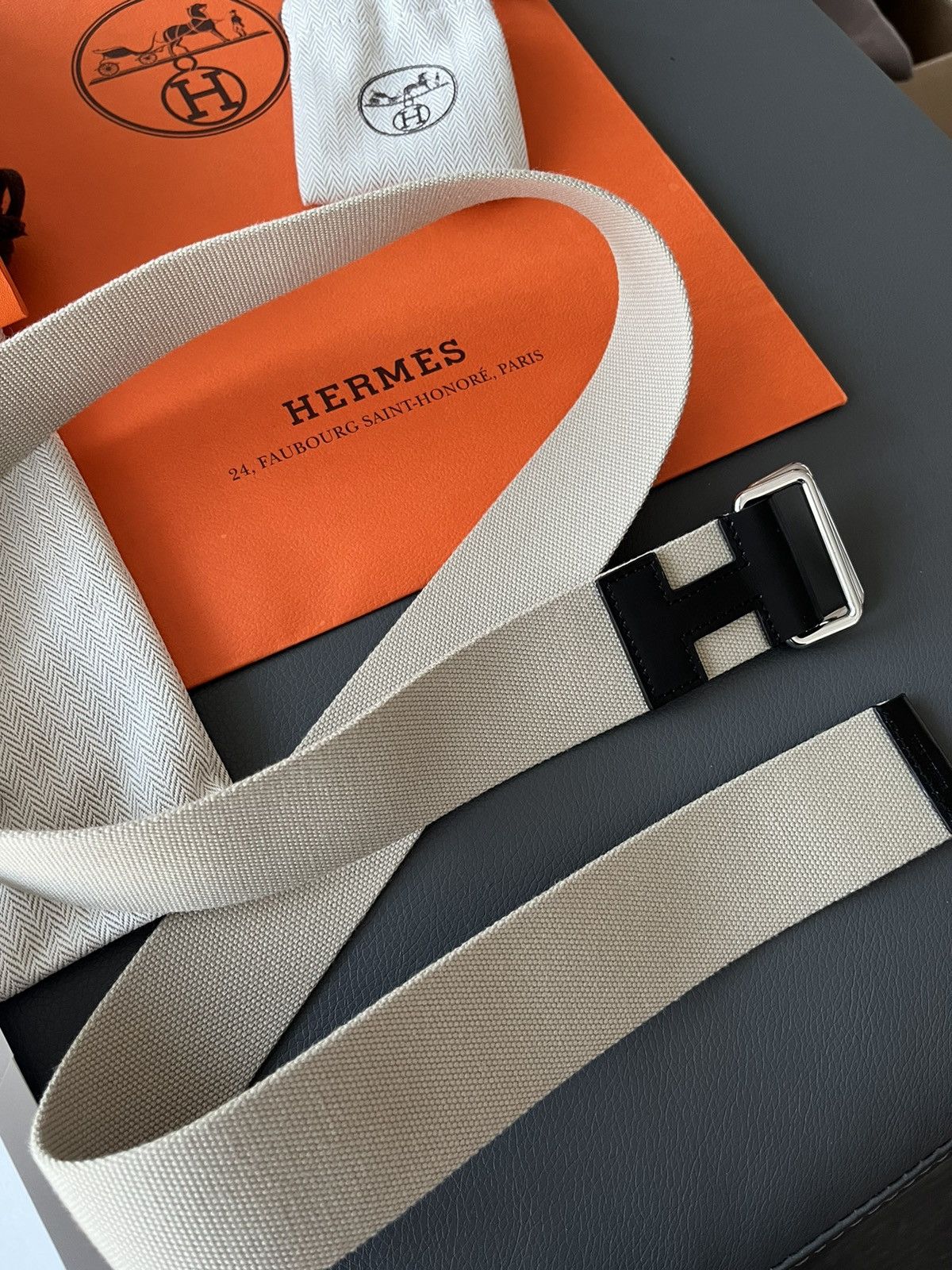 Hermes Limited Edition Hermes Brand New H Logo Leather Canvas Belt Size 34 - 2 Thumbnail