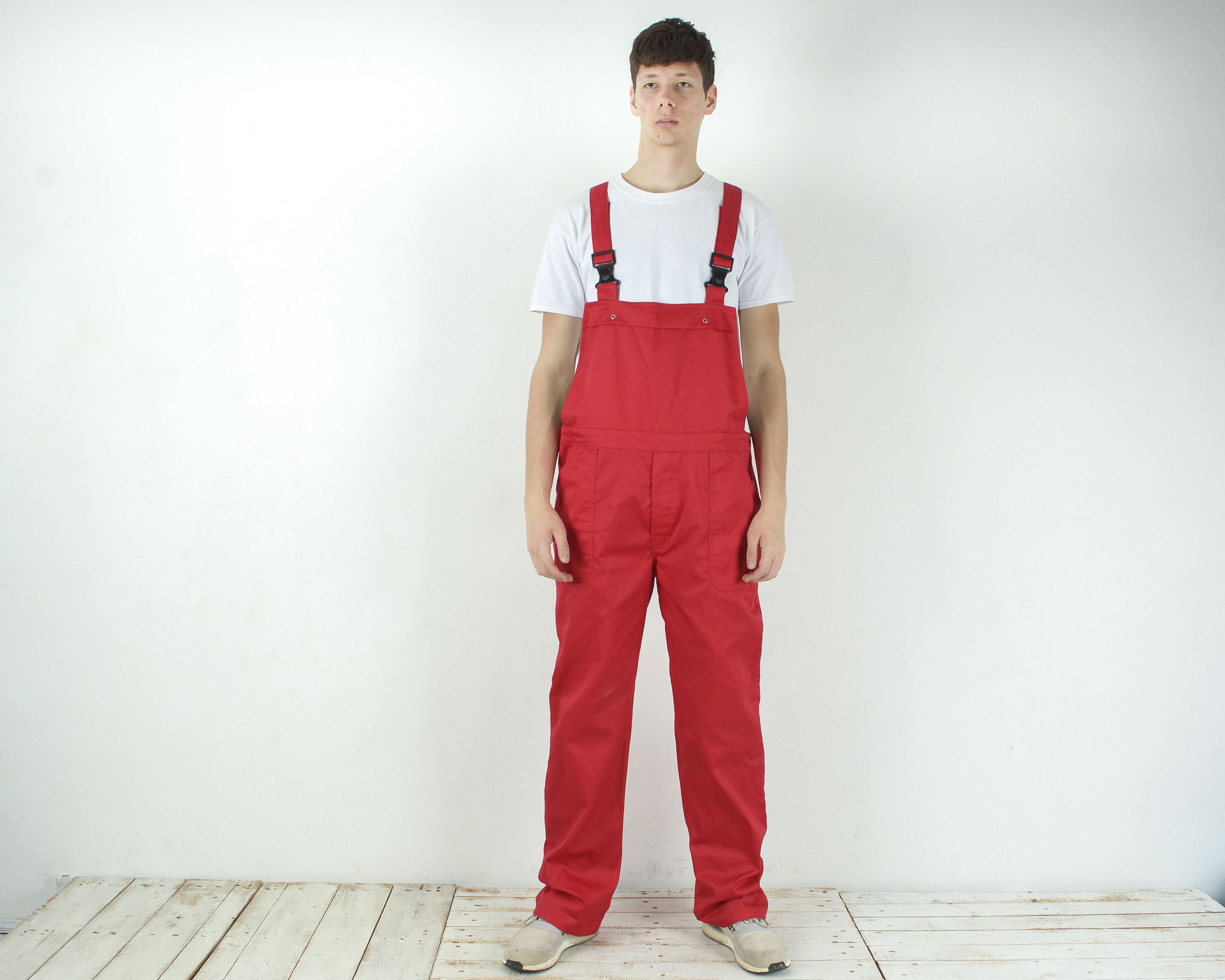 image of Vintage x Workers Mens Bibs Overall Jumpsuit Worker Dungaree Suit Utility 2Xl in Red (Size 40)