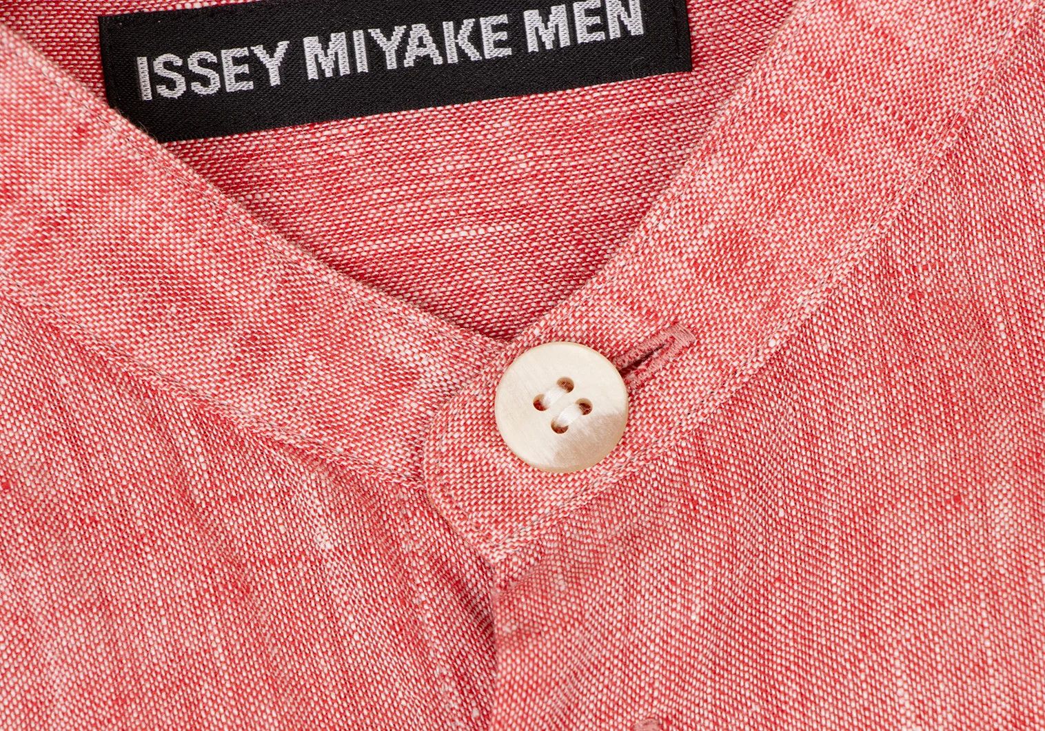 Issey Miyake Linen Collarless Short Sleeve Shirt in Red and White Size US S / EU 44-46 / 1 - 4 Thumbnail