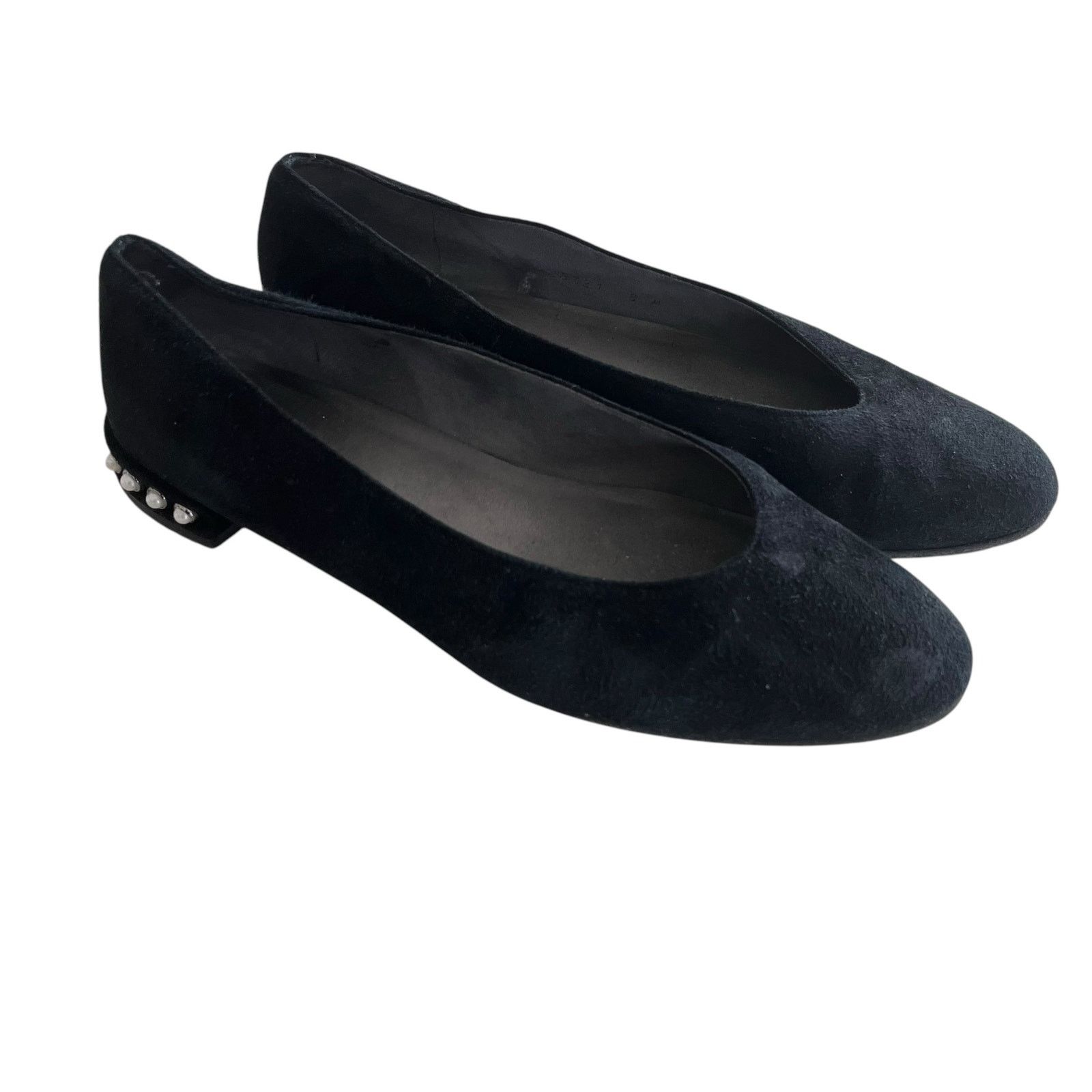 Stuart Weitzman Stuart Weitzman Chicpearl Black Suede Faux Pearl Flats Size US 8 / IT 38 - 1 Thumbnail