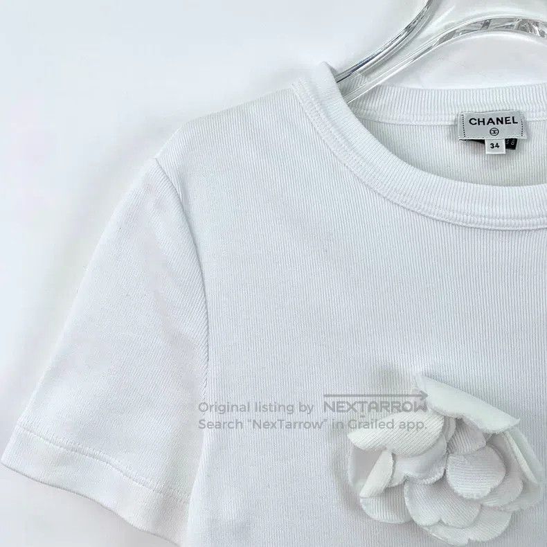 Chanel Chanel White camelia relief cotton round-neck short-sleeve Size XXS / US 00 / IT 34 - 3 Thumbnail