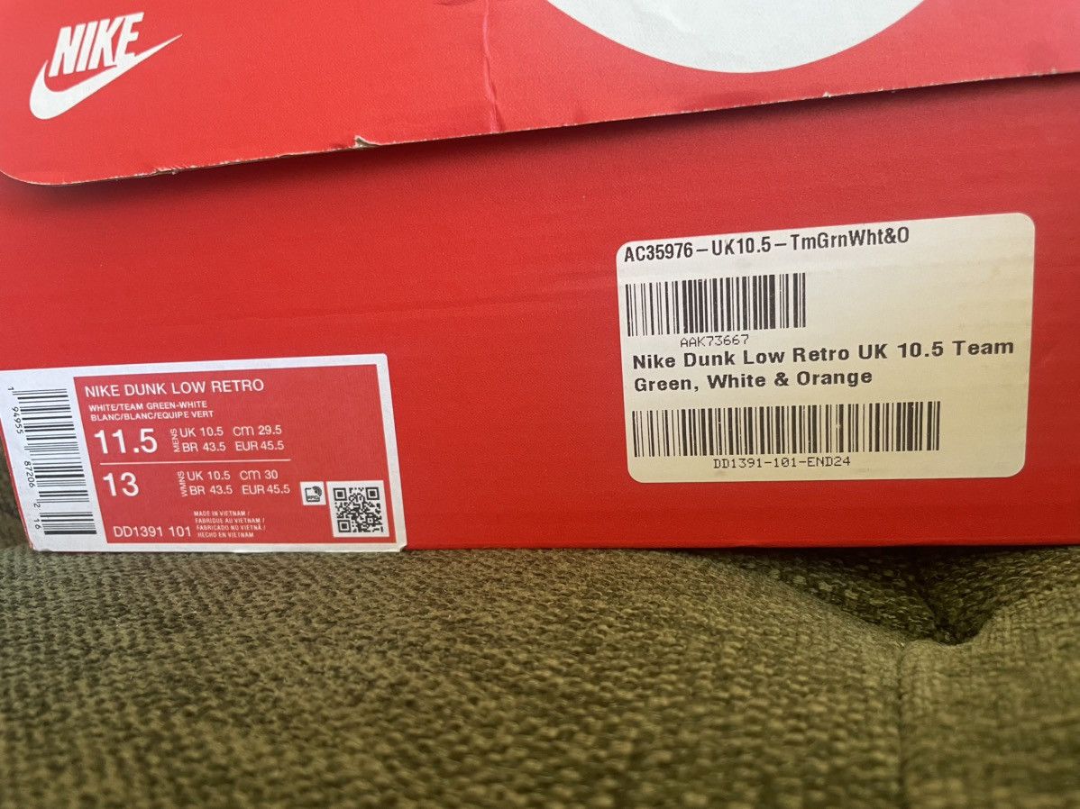 Nike Nike Dunk Low Retro Team Green, White & Orange Size US 11.5 / EU 44-45 - 10 Thumbnail