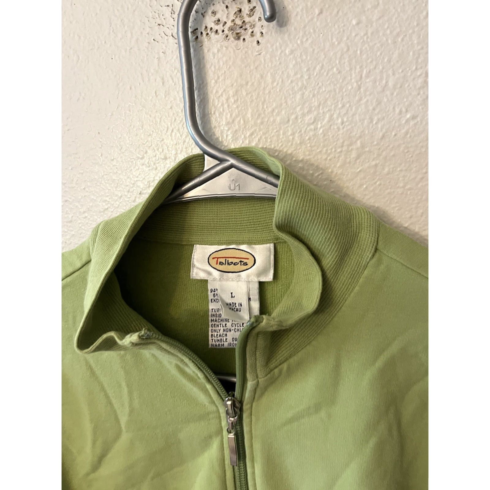 Talbots Talbots L Green Cotton Full Zip Sweater Mock Neck Long Sleeve Women’s Knit Stretch Casual, Business, Party, Travel Size L / US 10 / IT 46 - 2 Thumbnail