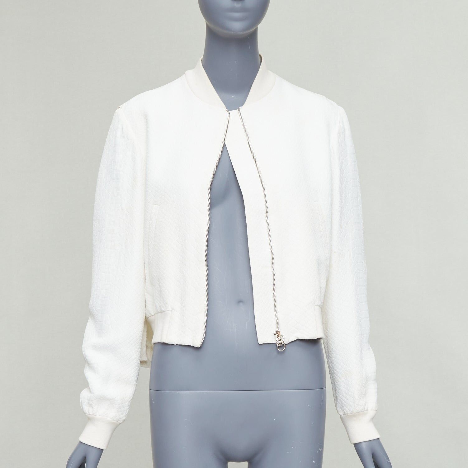 Stella McCartney STELLA MCCARTNEY 2013 white scale jacquard cropped bomber IT40 S Size S / US 4 / IT 40 - 1 Thumbnail