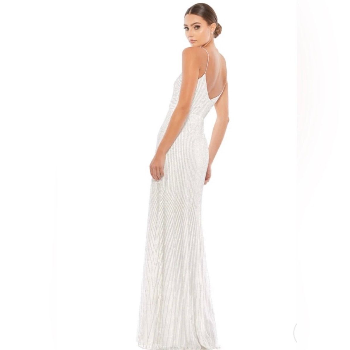 MACH & MACH Mac Duggal Sequin Spaghetti Strap Dress Pearl white size 14 Size XL / US 12-14 / IT 48-50 - 3 Thumbnail