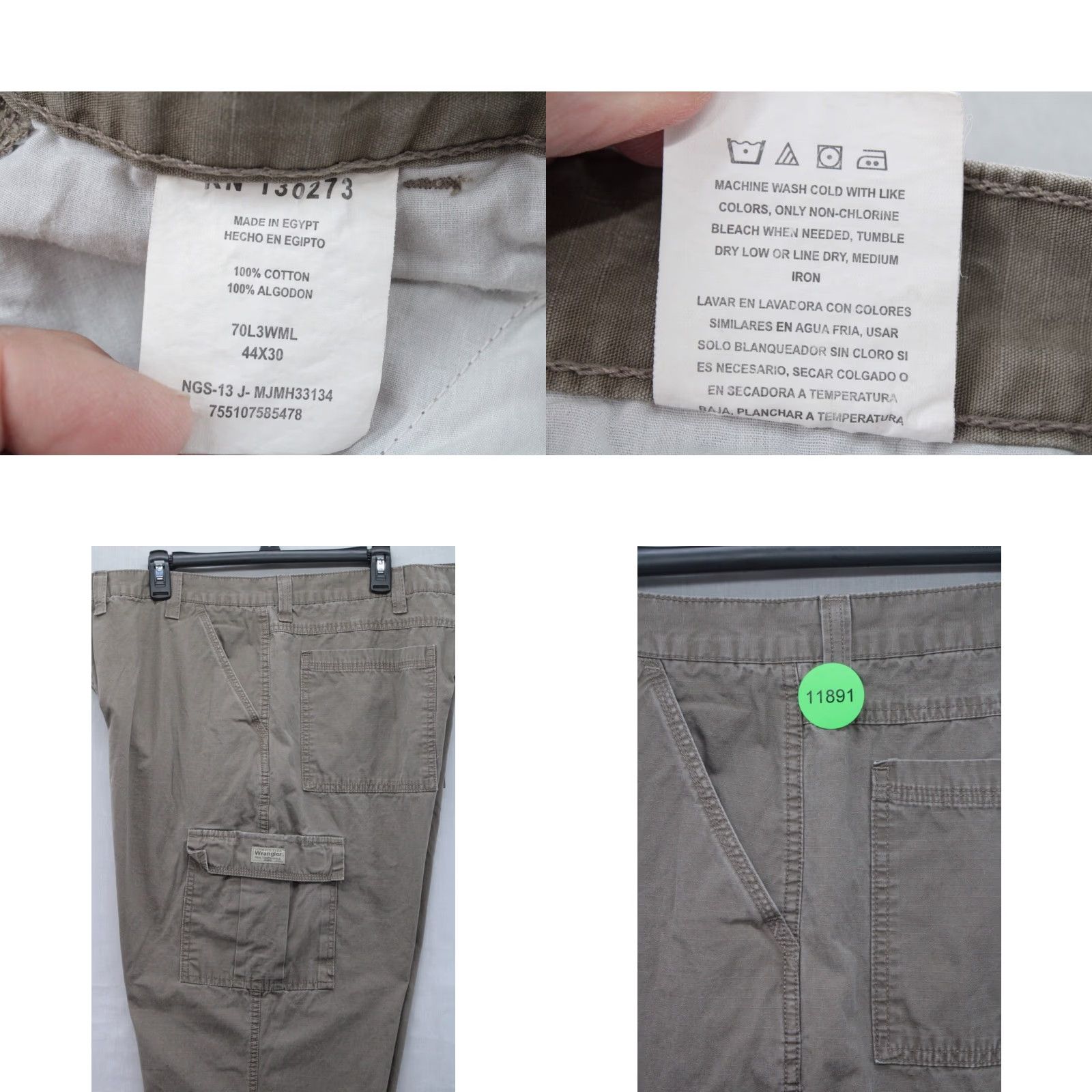 Wrangler VINTAGE Wranglers Baggy Cargo Pants Men's 44 Light Brown Ripstop Cotton Workwear cargo pants Mens 44 Brown 90s Grunge Work Wear Pants Mens Size US 44 / EU 60 - 8 Thumbnail