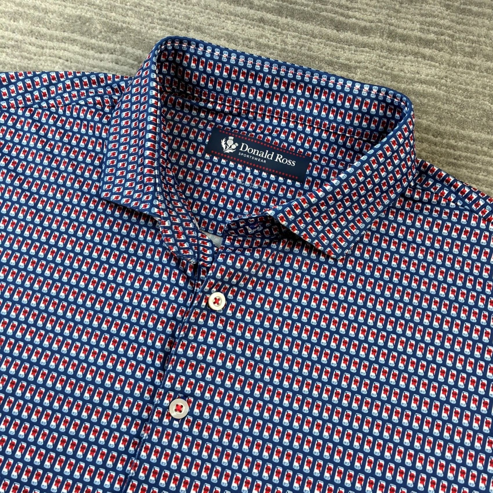 Vintage Donald Ross Shirt Mens L Blue Polo All Over Print Drinks Performance Golf Size US L / EU 52-54 / 3 - 2 Thumbnail