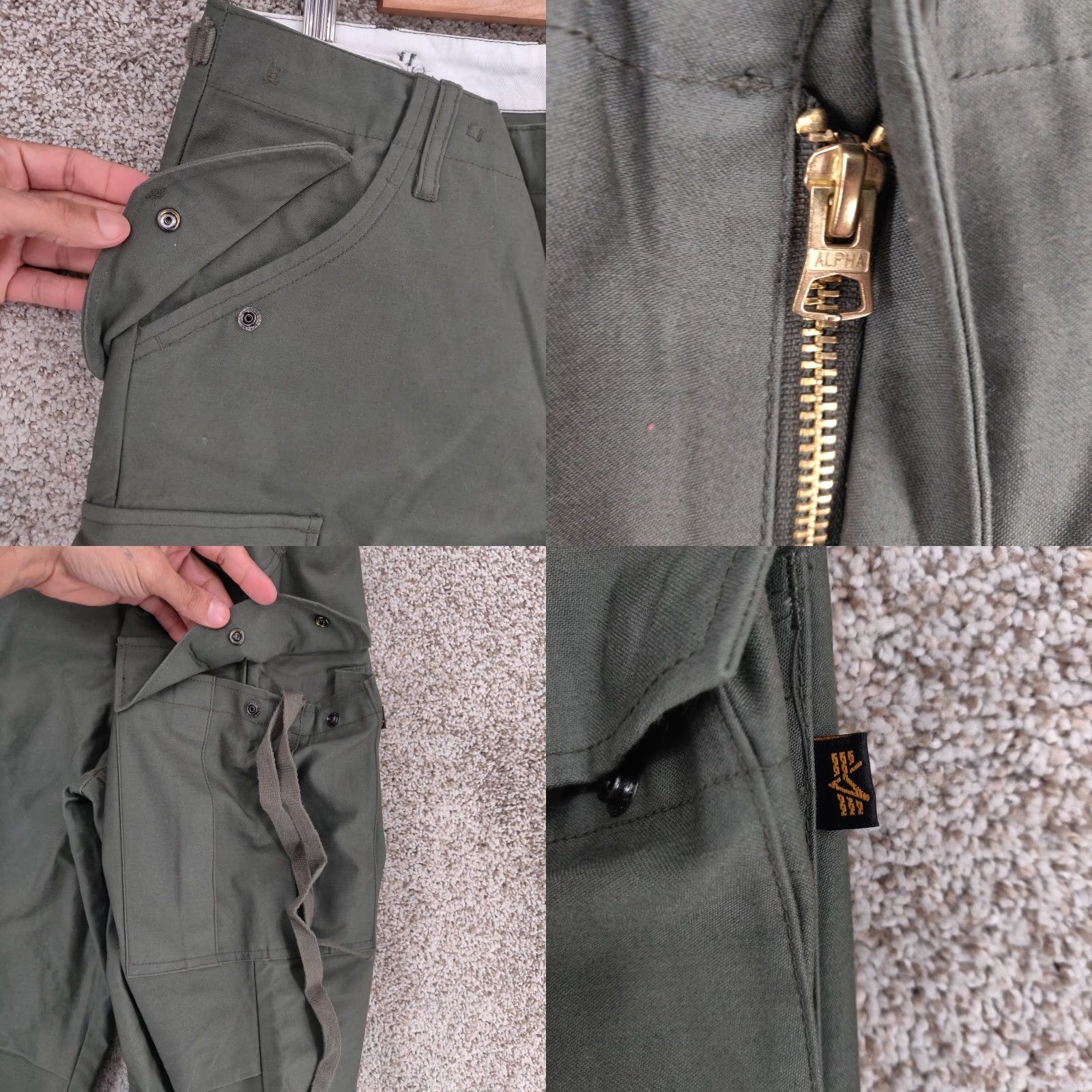 Alpha Industries Vtg Alpha Industries Military Trousers Cargo Pants Mens 30 Green Canvas 32 Inseam 30 Waiste Adjustable Lined Field Workwear Winter Army 90s Mens Size US 32 / EU 48 - 8 Thumbnail