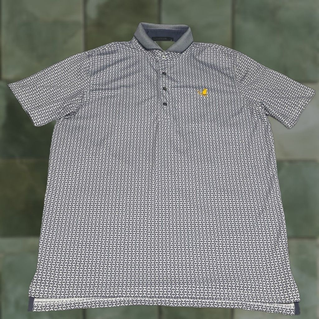 Greyson Polo Shirt M Mens Golf Greyson Purple White Geometric Print Performance Polo Short Sleeve Collared Regular Fit Polyester Spandex