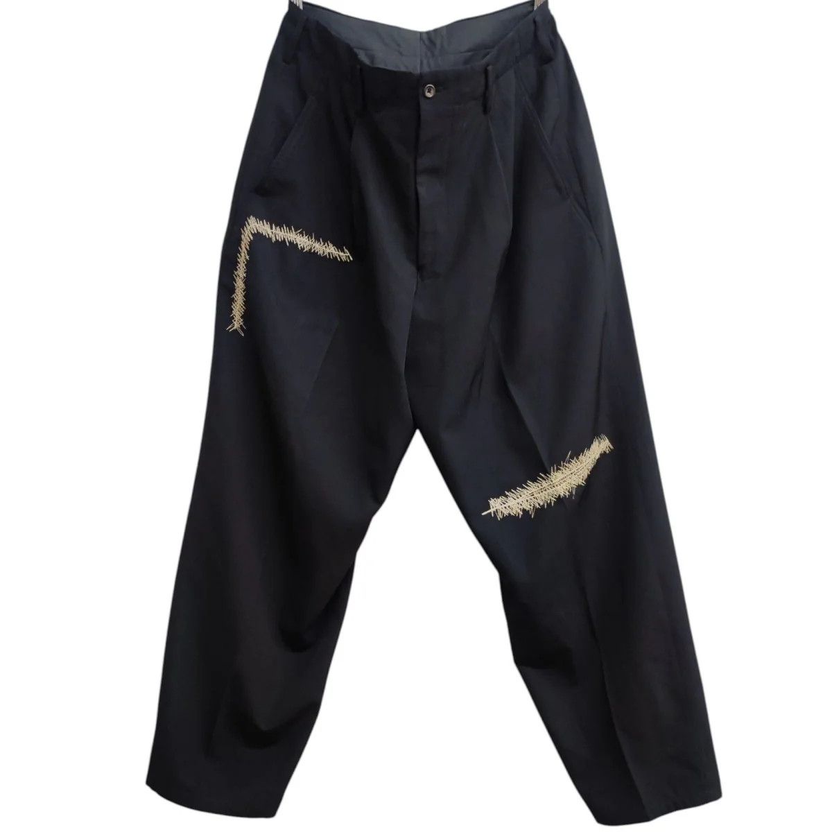 Yohji Yamamoto Yohji Yamamoto pour homme/ 80s Round Logo Scratched Pants Size US 34 / EU 50 - 1 Thumbnail