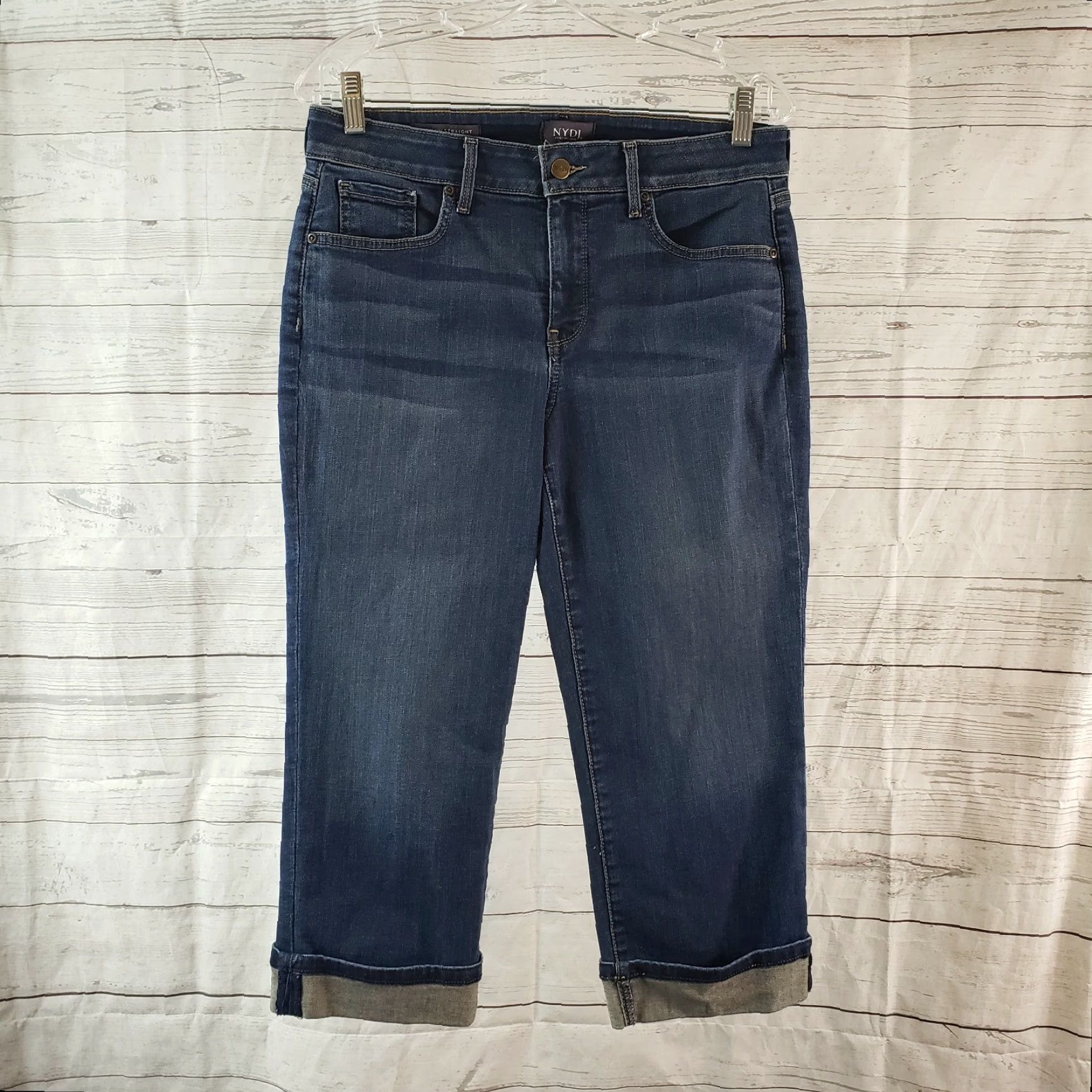 NYDJ NYDJ Womens Marilyn Straight Cropped Jeans Sz 8 Blue Mid Rise Cuffed Jeans Womens Size 30" / US 8 / IT 44 - 2 Thumbnail
