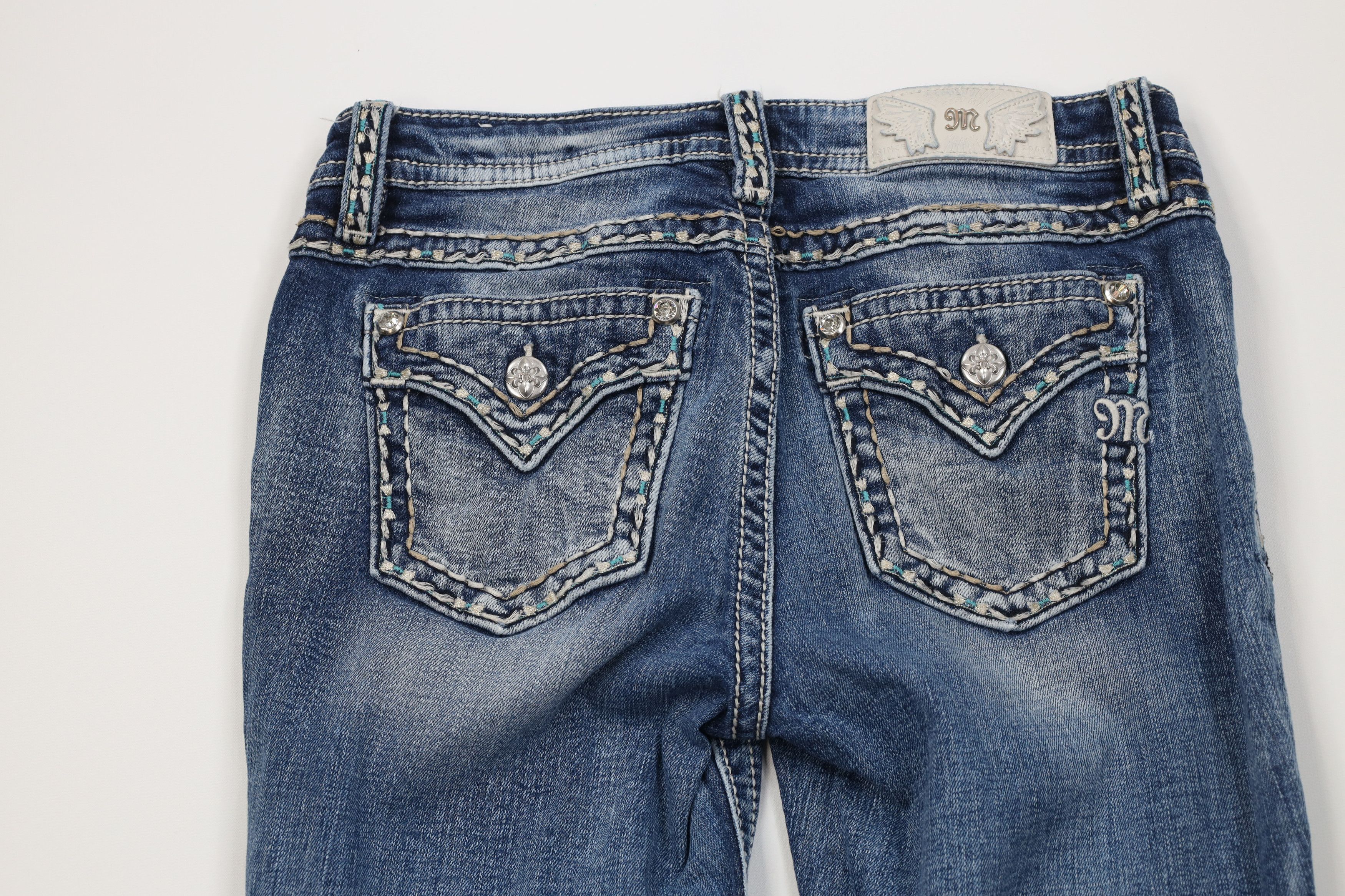 Miss Me Miss Me Stitch Jeweled Hailey Skinny Leg Denim Jeans Blue Size 29" - 10 Thumbnail