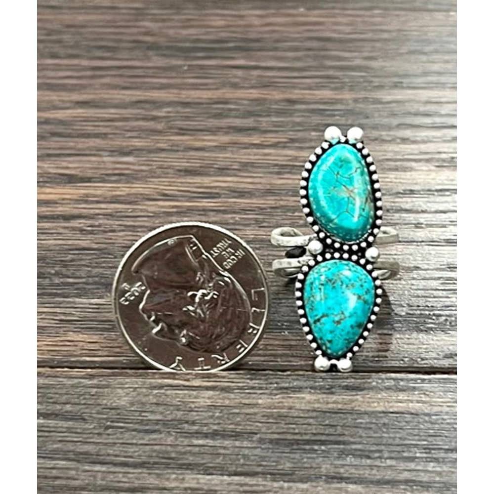 Other Boho Cowgirl Turquoise Adjustable Statement Cuff Ring with B Size ONE SIZE - 3 Thumbnail
