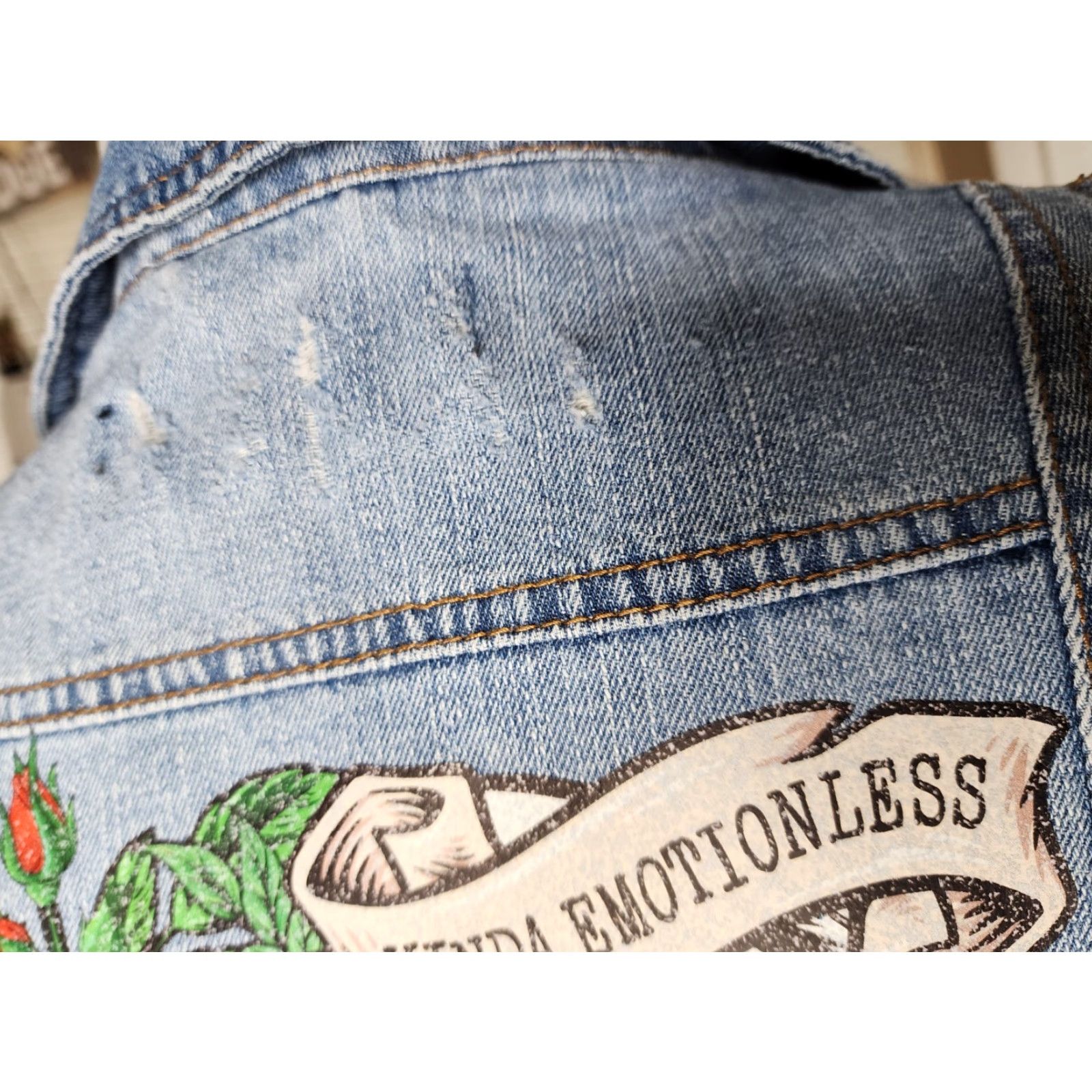 Denime VINTAGE Marezzi Vest Teens M Blue Denim Upcycled Halloween Button-Up Collared Sleeveless Unique Size M / US 6-8 / IT 42-44 - 7 Thumbnail