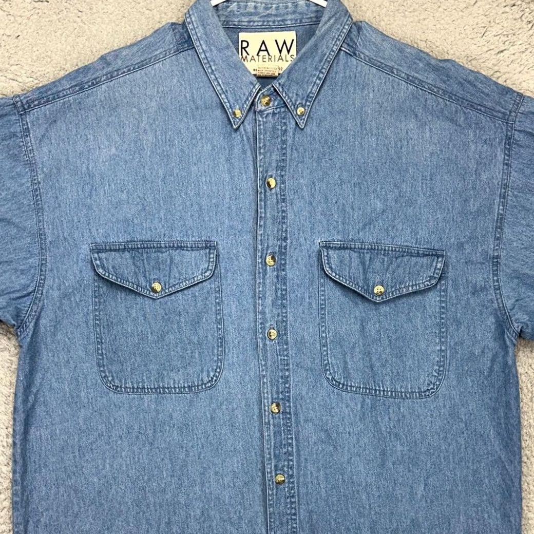 Denime VINTAGE Raw Materials Denim Button-Down Shirt 2XL Blue Flap Pockets Mens Shirt Size US XXL / EU 58 / 5 - 2 Thumbnail