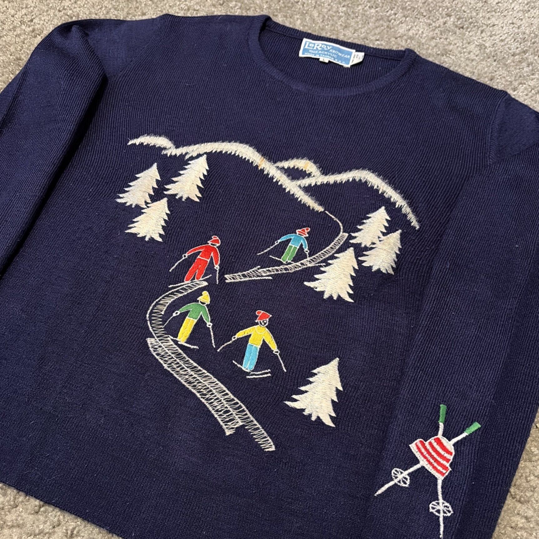 Vintage VINTAGE Leroy Knitwear Ski Graphic Embroidered Acrylic Knitwear Size Large USA Made Blue Mens 1980s Sportswear Size US L / EU 52-54 / 3 - 4 Thumbnail