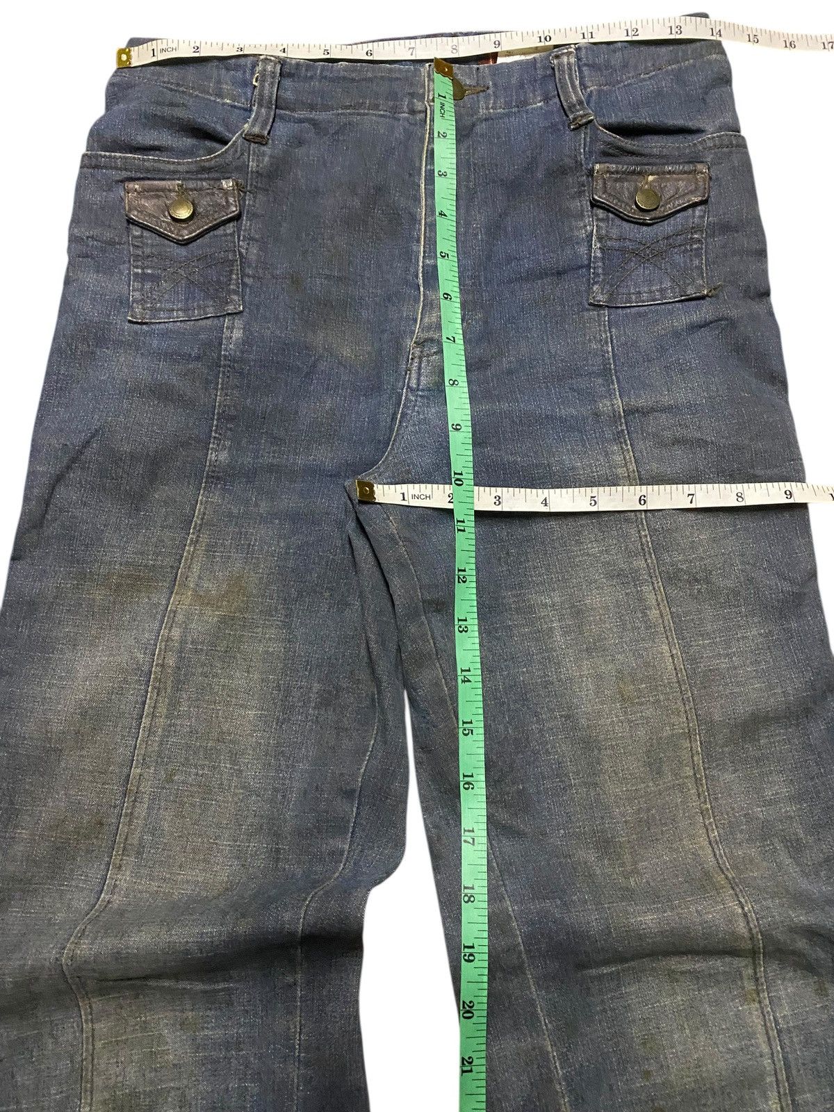 Comme des Garcons Comme Ci Rare 2000s Hybrid Denim Leather Flared Jeans Size US 28 / EU 44 - 14 Thumbnail