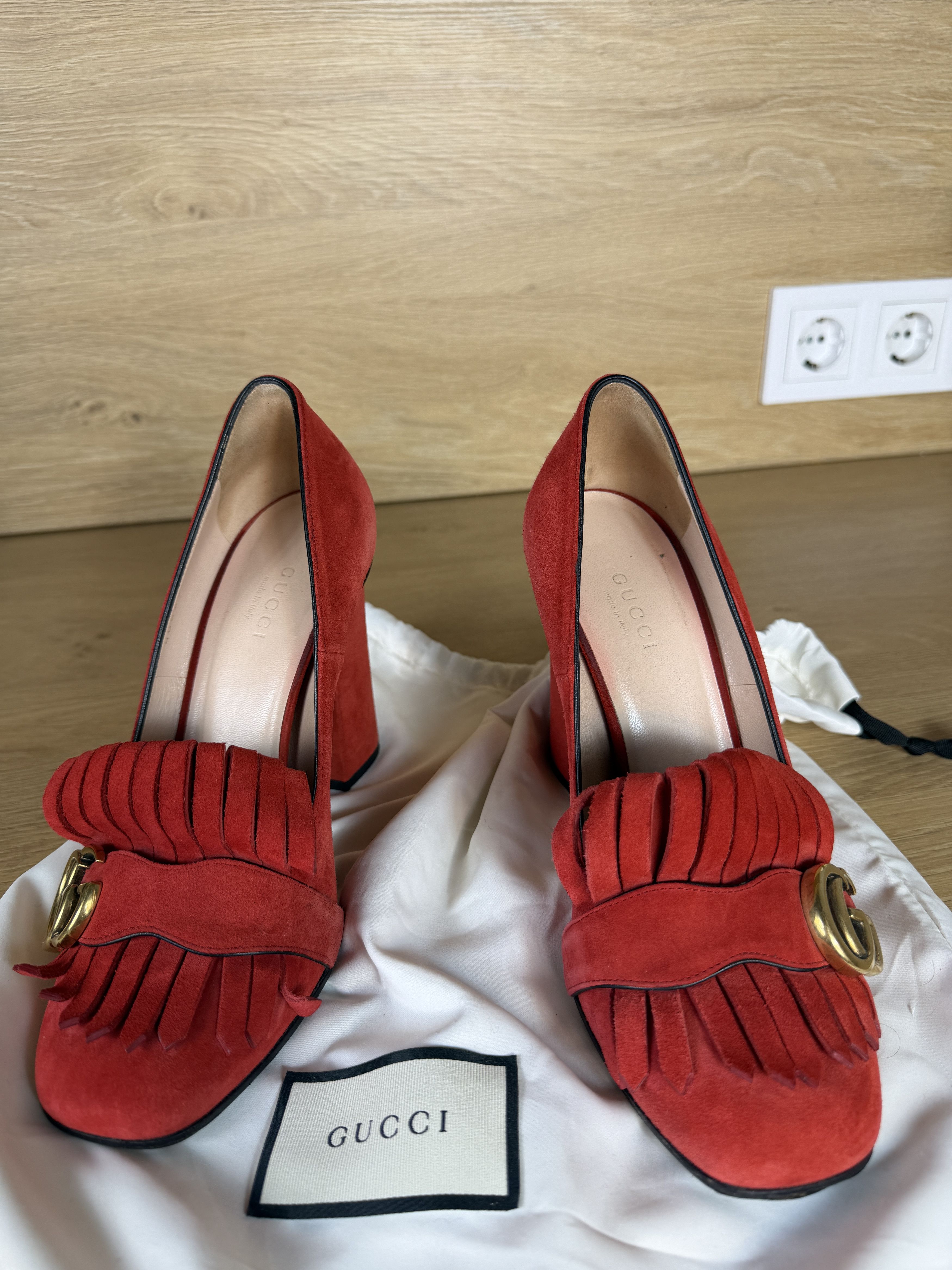 Gucci GUCCI marmont suede higt heel heels pumps red size Size US 7 / IT 37 - 2 Thumbnail