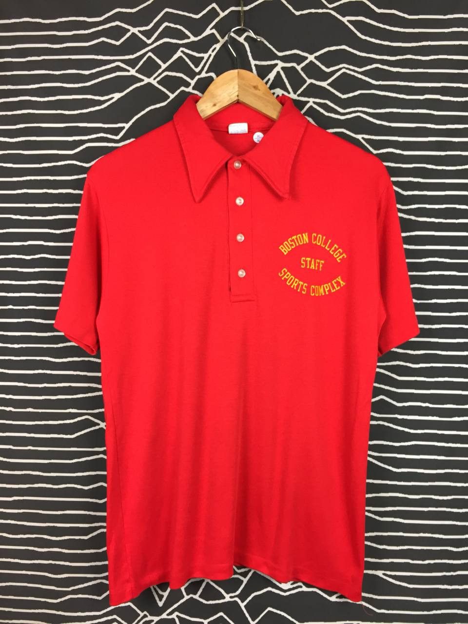 Champion × Vintage Vtg 70s Champion Blue Bar Boston College Single Stitch Polo Size US L / EU 52-54 / 3 - 2 Thumbnail