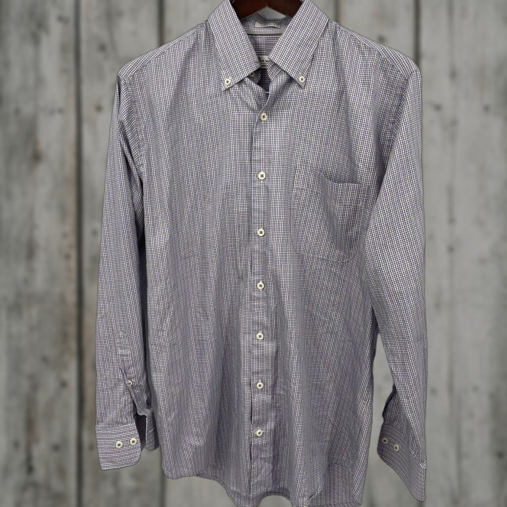 Peter Millar Peter Millar Men's Shirt Casual Business Plaid Button-Down Gingham Cotton Silk, Medium, Blue Size US M / EU 48-50 / 2 - 1 Thumbnail