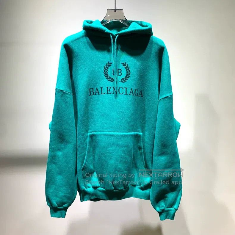 Balenciaga Balenciaga Lake Green Wheat Logo Hooded Sweatshirt Size US S / EU 44-46 / 1 - 1 Thumbnail