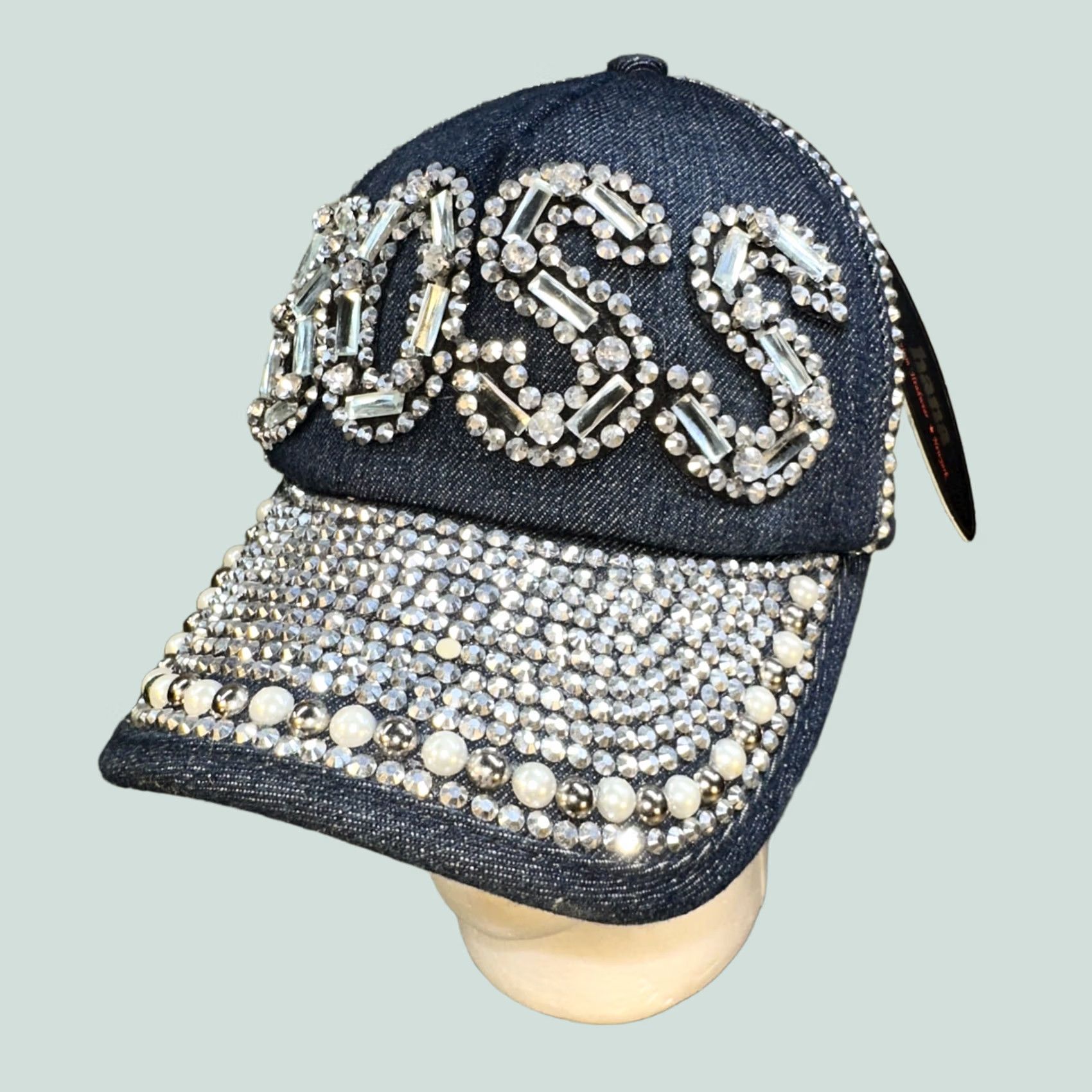 Vintage VINTAGE Boss Rhinestone Bling Hat Denim Jeweled Baseball Cap Adjustable Hana NWT Size ONE SIZE - 1 Thumbnail