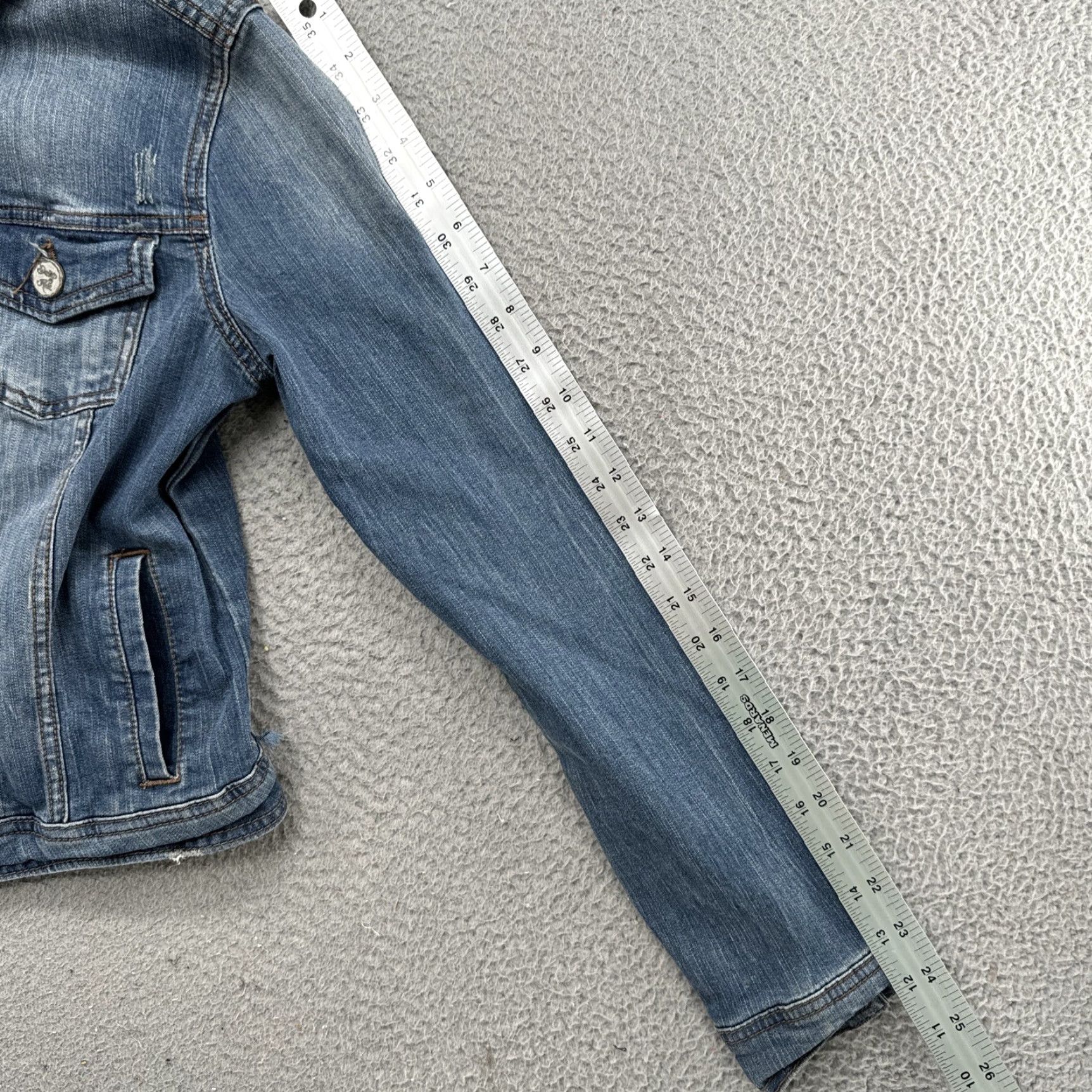 Denime VINTAGE Indigo Rein Distressed Denim Jacket Button Up Large Denim Jacket Women Size 36" / US 14 / IT 50 - 5 Thumbnail