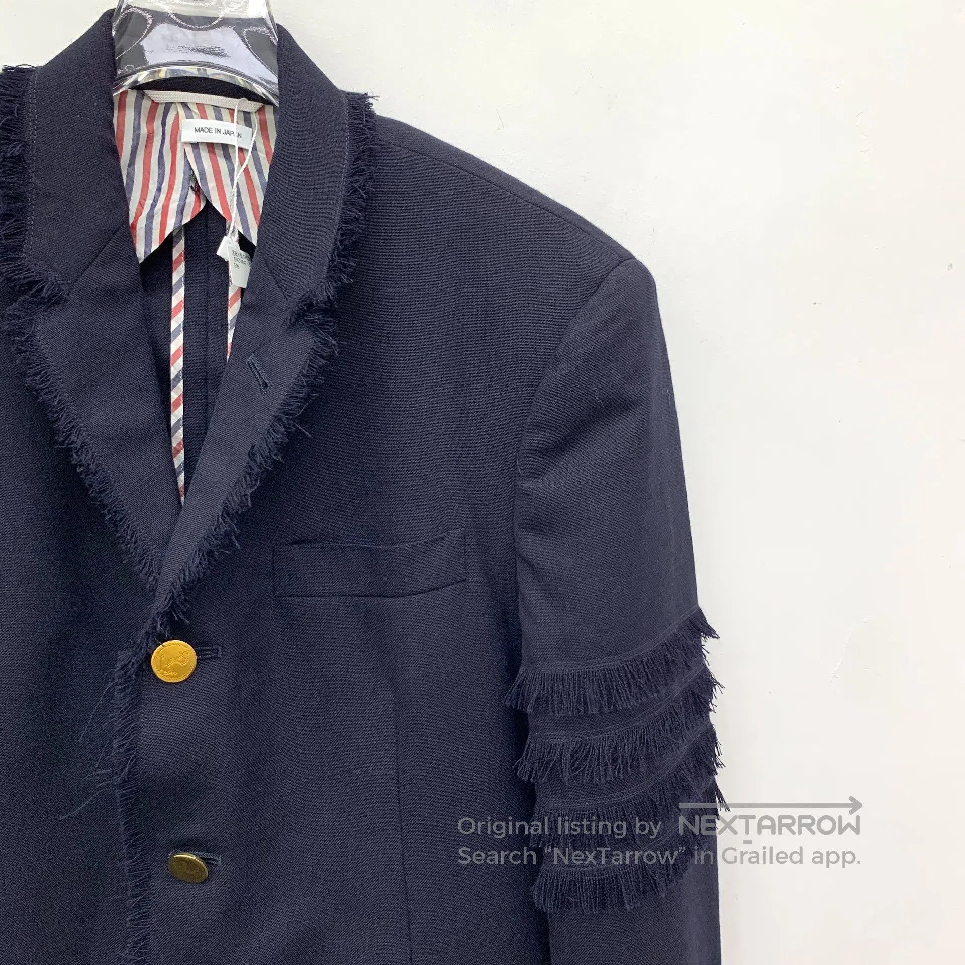 Thom Browne Thom Browne Dark blue classic four-stripe wool collar sing Size US M / EU 48-50 / 2 - 3 Thumbnail
